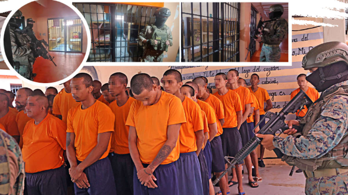 En fila, los privados de libertad del pabellón 3 fueron sacados al patio por los militares. Así son las celdas, no cuentan con energía eléctrica.