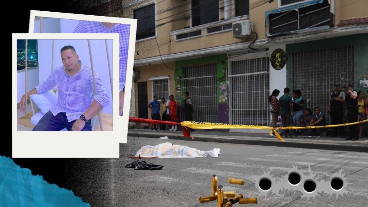 El cuerpo de Ronny Alvarado Manzaba, de 37 años,  quedó en medio de la calle donde todos los días esperaba el carro que lo trasladaba a Guayaquil.