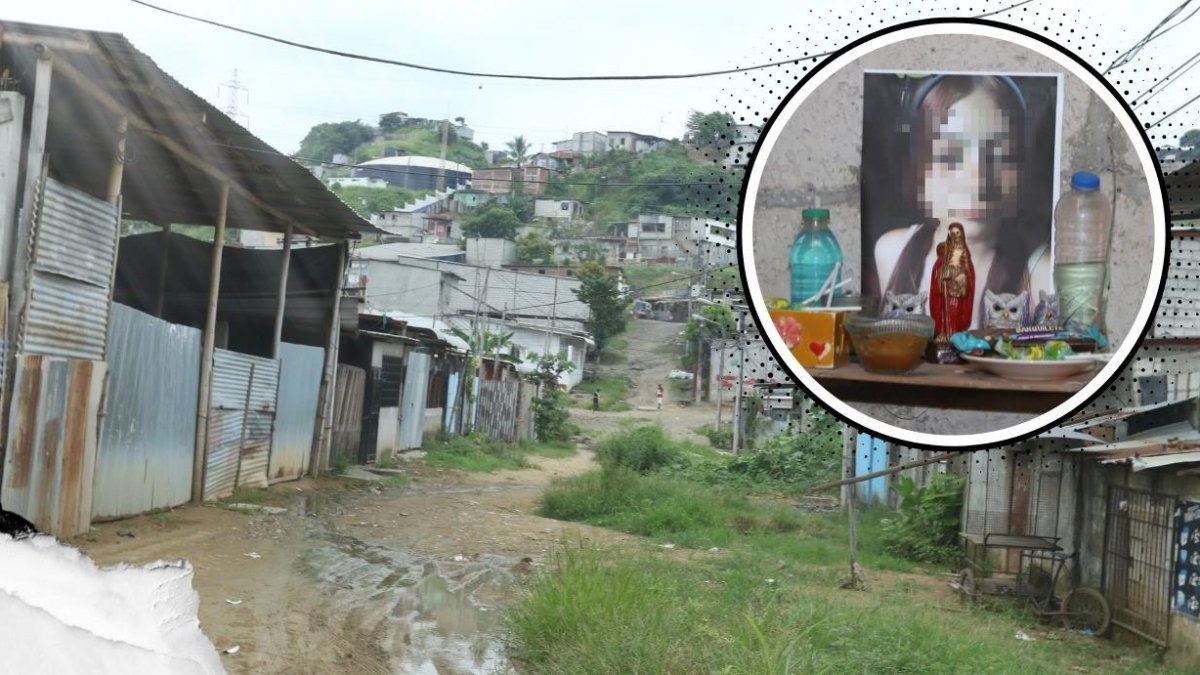 El improvisado altar está sobre la pared de cemento de la casa de los padres de la desaparecida.