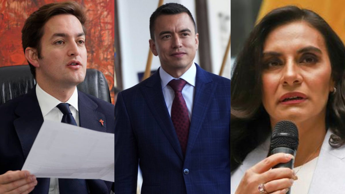 Esteban Torres, Viceministro de Gobierno; Daniel Noboa, Presidente de Ecuador y Verónica Abad, vicepresidenta.