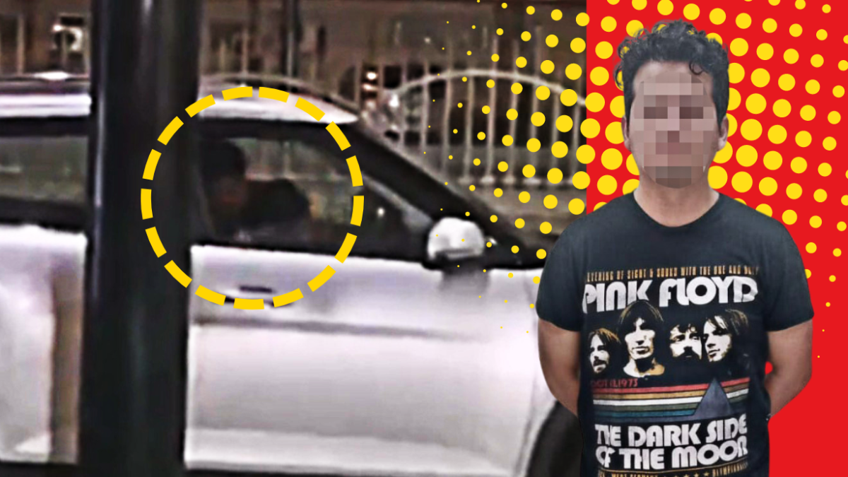 La pareja estaba dentro de este vehículo. En la grabación se observa cómo la golpea.