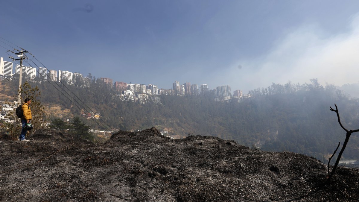 Desde Guápulo se mira la magnitud del incendio que afectó a la González Suárez y Bellavista, norte de Quito.