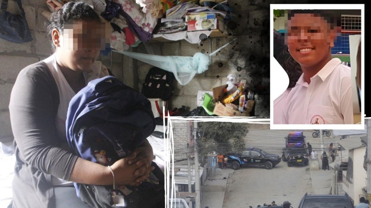 Sentada en la cama de su hijo, la madre mira con tristeza su uniforme y la mochila aún llena de cuadernos.