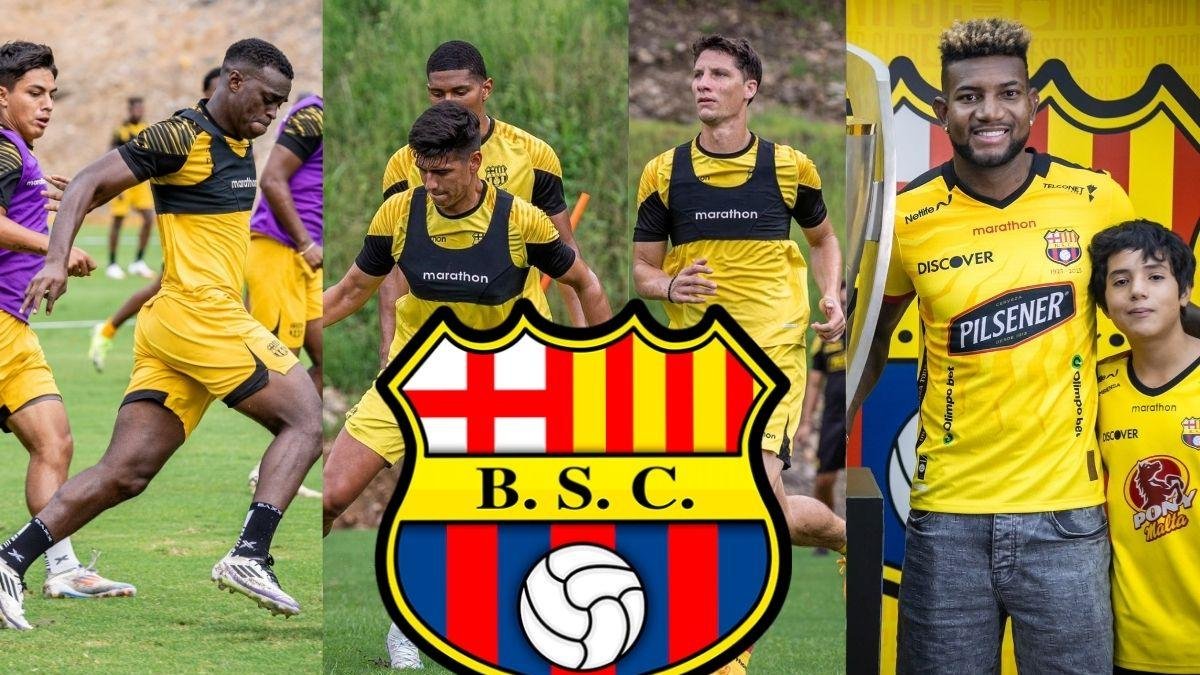 Álex Rangel, Javier Arreaga, Gastón Campi y Gustavo Vallecilla, zagueros de Barcelona SC.