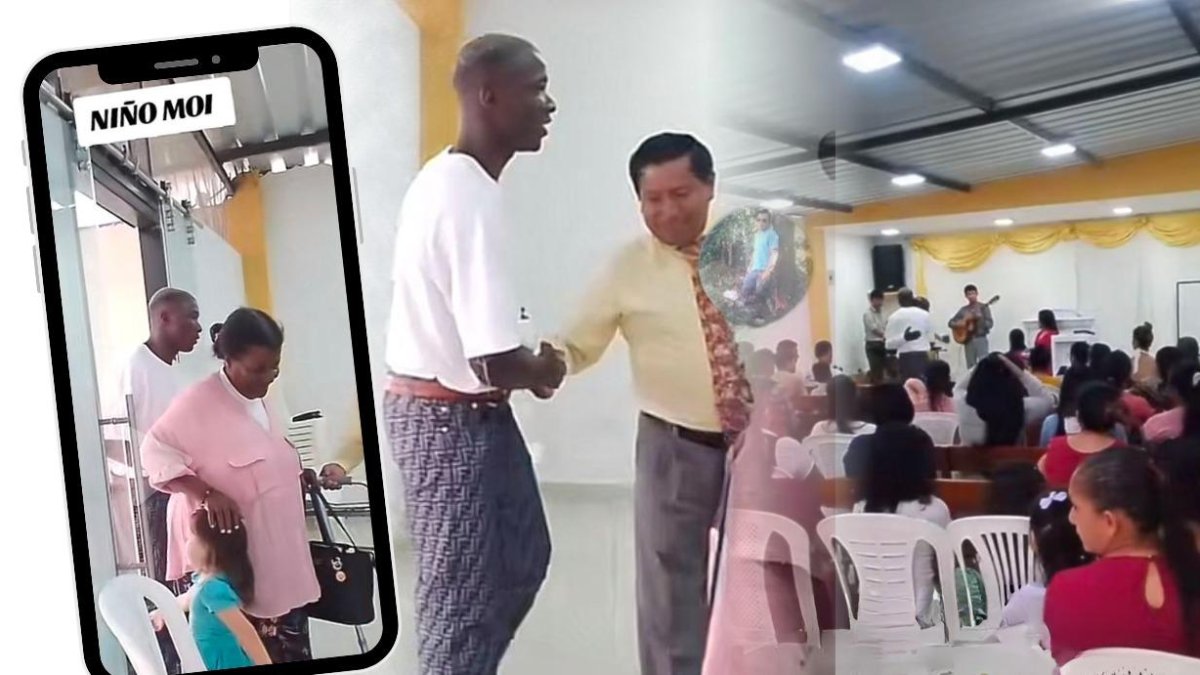 Moisés Caicedo y su madre Liliana llegando a la Iglesia Evangélica.