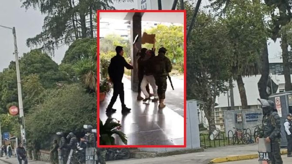 Estudiantes rechazaron la militarización de la universidad de Cuenca este miércoles 29 de abril del 2026.