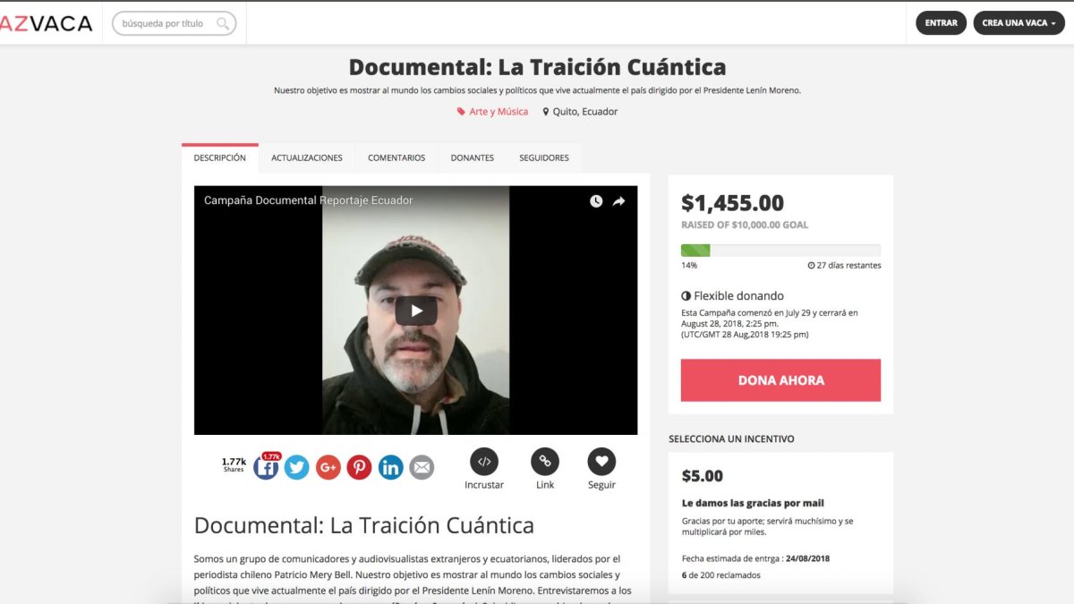 Patricio Mery Bell es un periodista chileno y es la cara visible de una nueva propuesta de crowdfunding que lleva el título del documental que quiere producir: La Traición Cuántica.