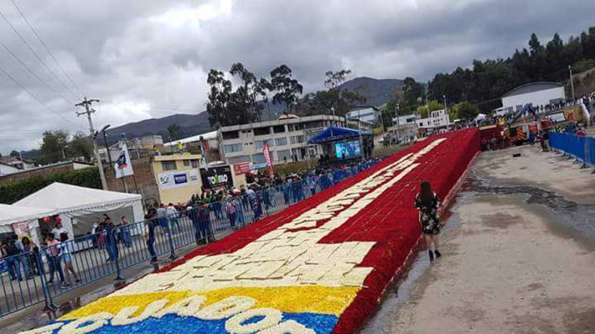 Representantes del cantón Pedro Moncayo reciben el Récord Guinness por la estructura floral.