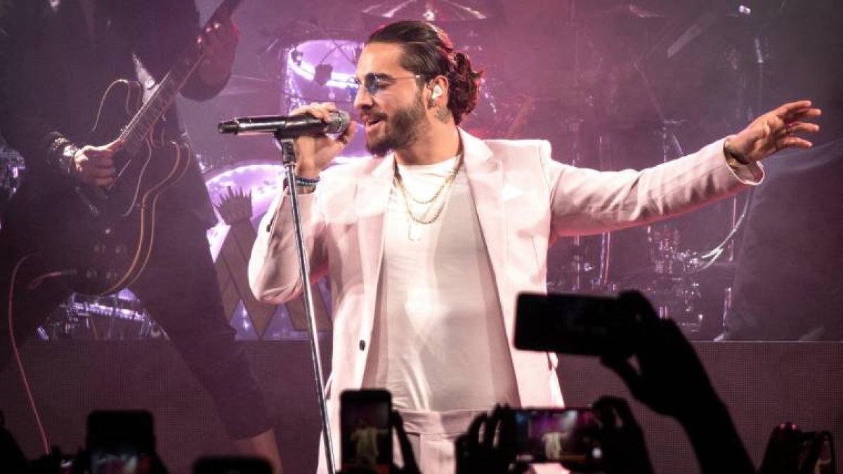 Maluma durante la presentación del tema Colors, una de las canciones del Mundial.