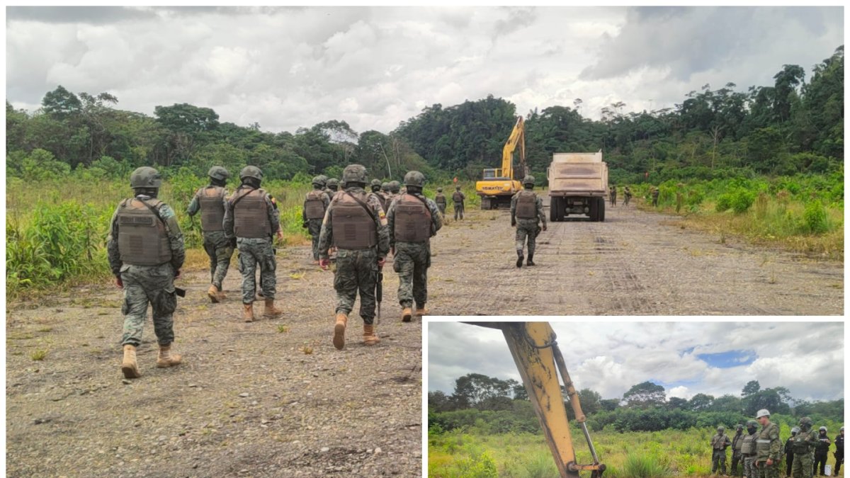 Los efectivos militares y policiales inhabilitaron la pista con maquinaria pesada.