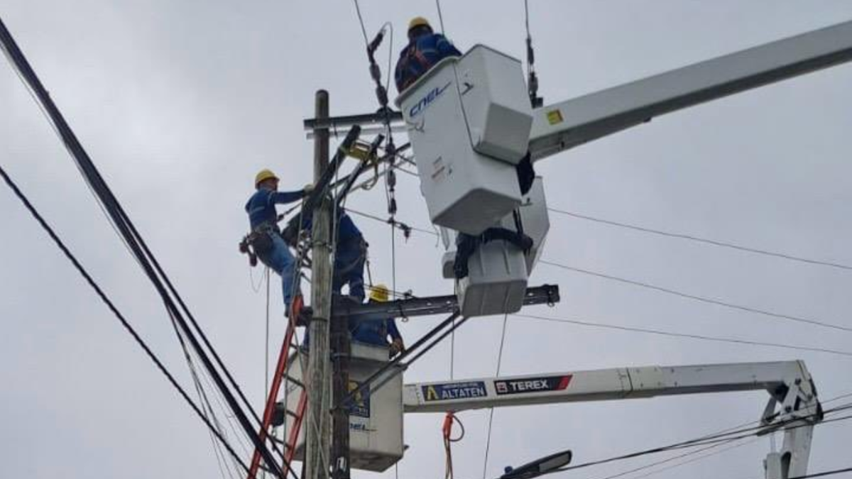 Trabajadores de CNEL realizan labores de mantenimiento.