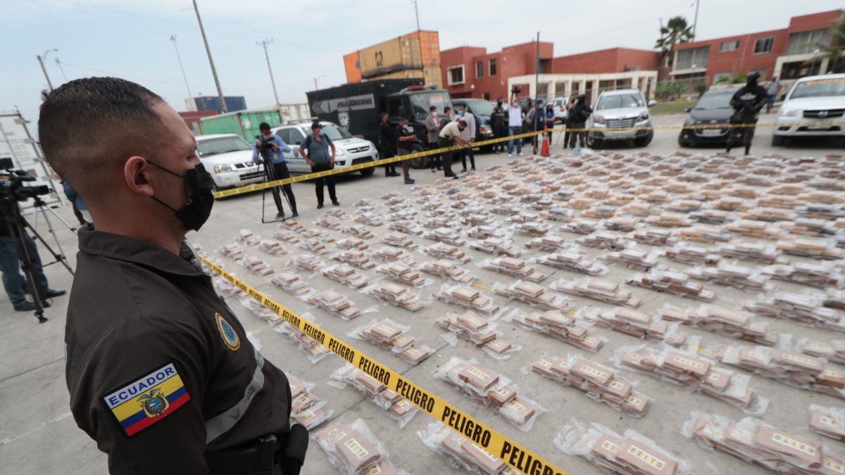 Droga incautada dentro de un contenedor encontrado en Los Vergeles al norte de Guayaquil.