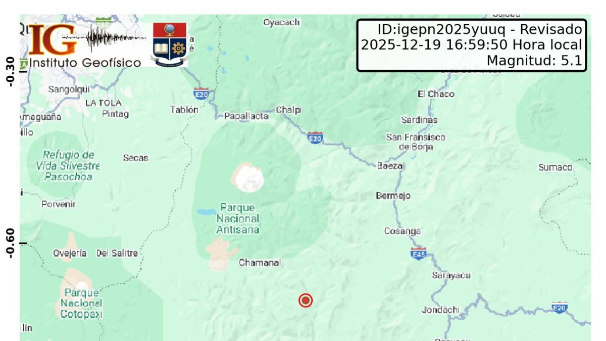 Temblor se registró la tarde del viernes 19 de diciembre en Napo.