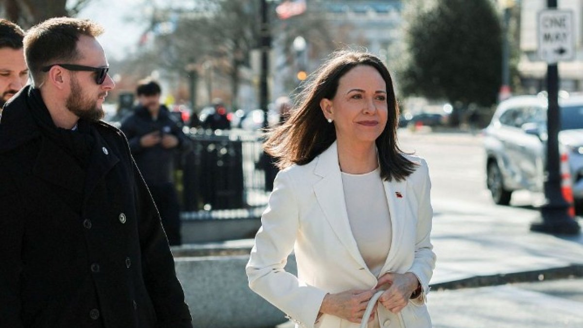 María Corina Machado a su llegada a la Casa Blanca.