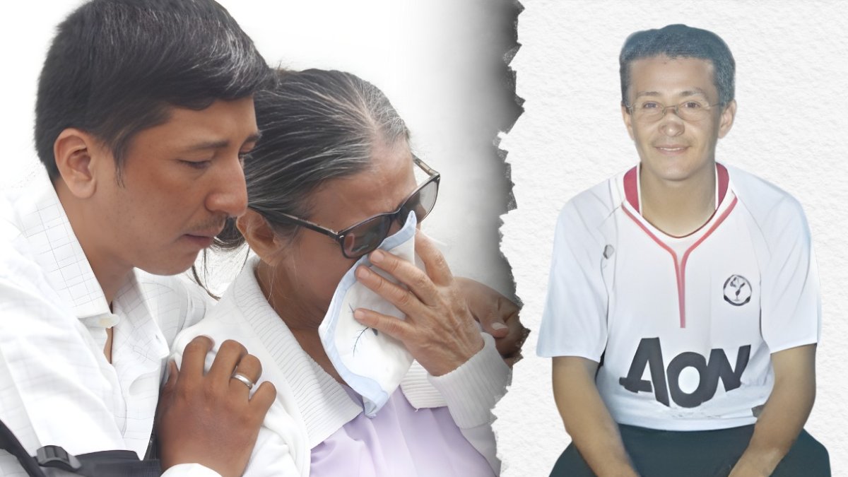 Rita Lucas recibe el consuelo de su otro hijo tras la muerte de Juan Gregorio Garcés Lucas.