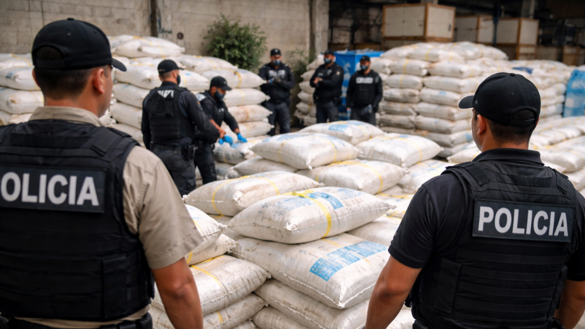 Operativo policial en una bodega donde se almacenaban químicos usados para la producción de cocaína.