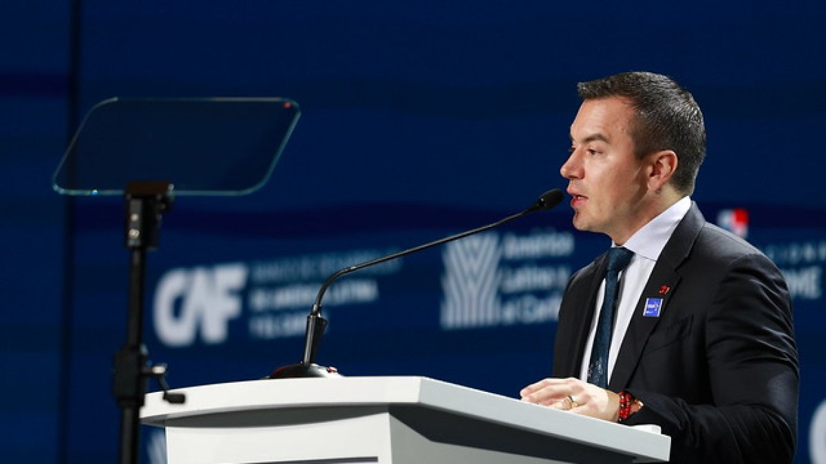 Daniel Noboa durante su intervención en el Foro Económico Internacional América Latina y el Caribe.