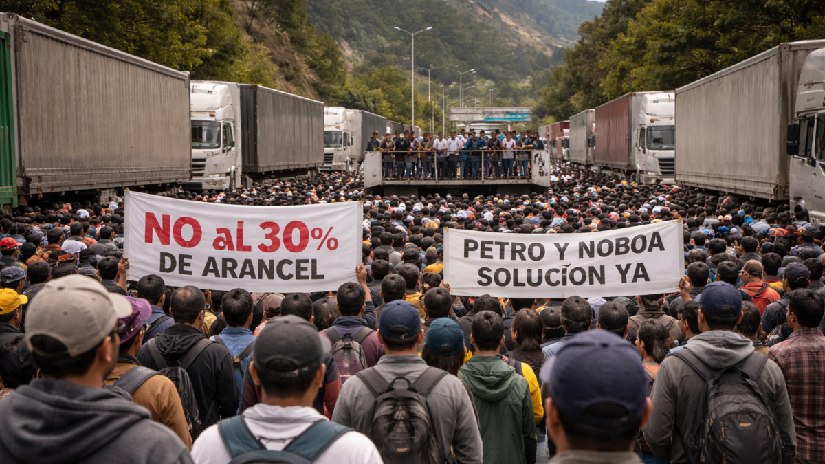 Recreación de protestas en la frontera norte de Ecuador con el sur de Colombia, Carchi - Nariño.