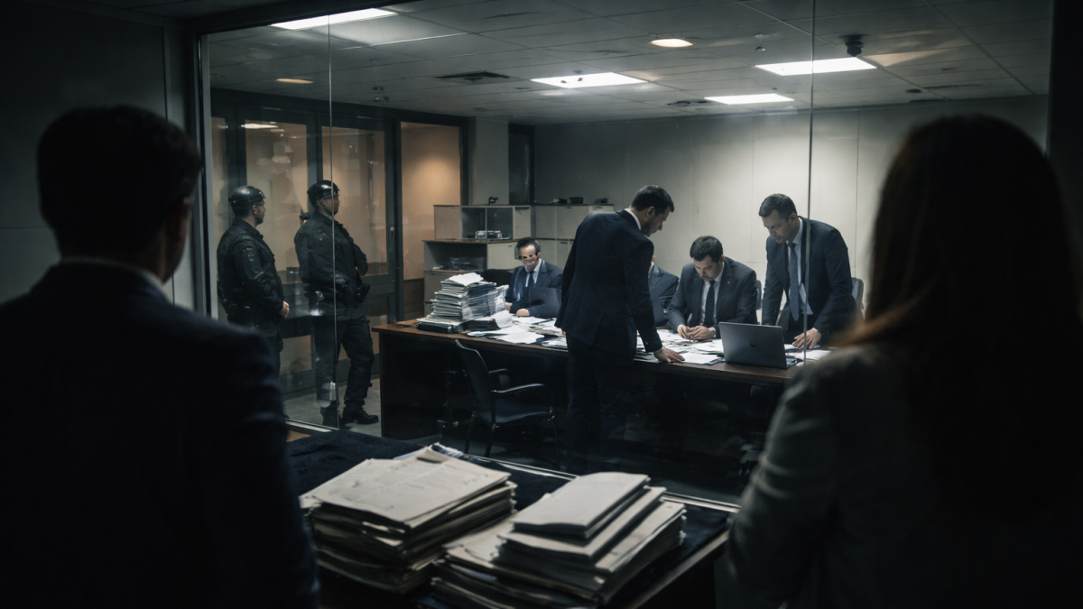 Recreación de una escena nocturna que simboliza decisiones tomadas en medio de la tensión y el hermetismo.