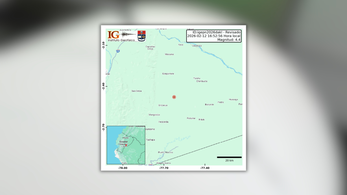 Sismo en Morona Santiago registrado este 12 de febrero de 2026.