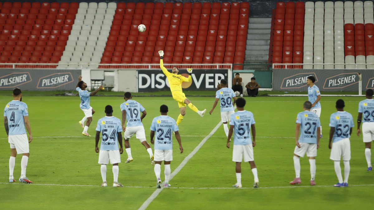 Jugadores de Universidad Católica a la espera de Emelec para jugar la fecha 1 de la LigaPro 2026.