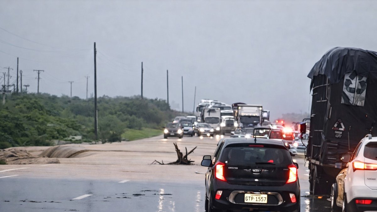 En algunos tramos de la carretera Santa Elena - Guayaquil el tráfico vehicular se vio interrumpido porque el agua traspasó el asfalto
