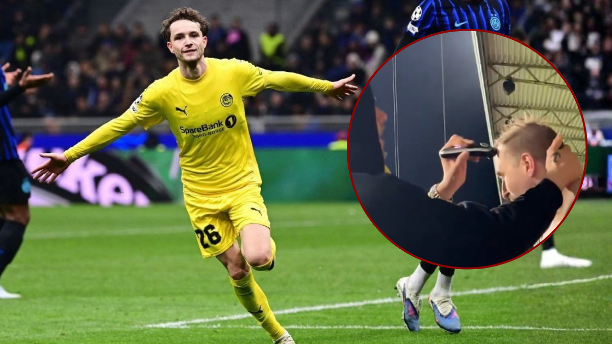 Un fan del Bodø/Glimt se rapa la cabeza en la tribuna mientras su equipo goleaba en Champions League