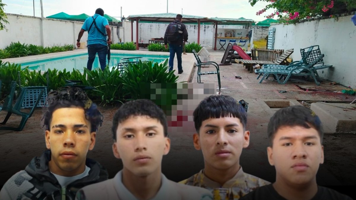 Policías y militares llegaron al lugar del ataque y acordonaron la escena. Estos son cuatro de los seis fallecidos.