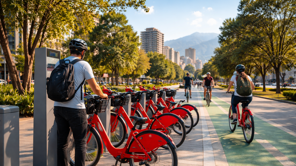 Imagen generada por IA sobre bicicletas públicas para Quito.