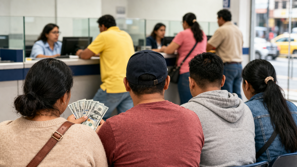 Recreación: solicitantes esperan turno para gestionar un préstamo en una entidad financiera.