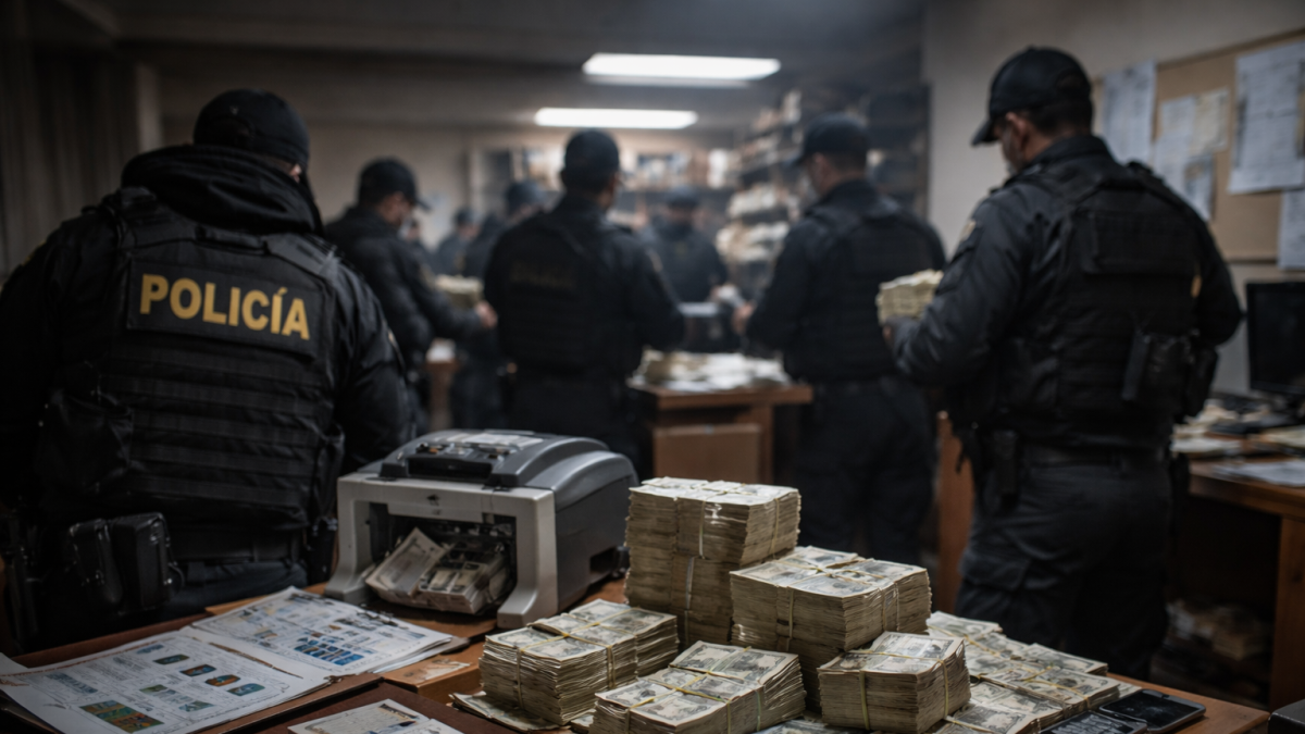 Caso Lafattoria: recreación de IA sobre un operativo que reveló millonarios movimientos de dinero en investigación por lavado de activos.