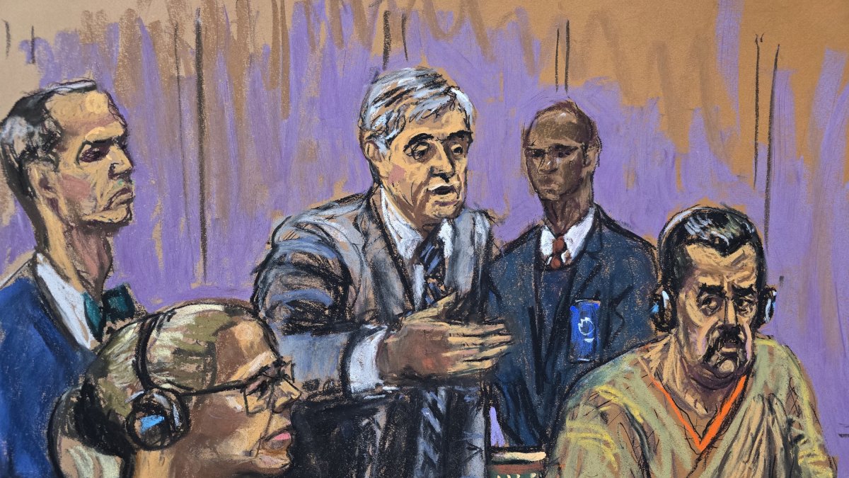 Ilustración de la artista Jane Rosenberg del expresidente venezolano Nicolás Maduro (d), junto a su esposa, Cilia Flores (2i).