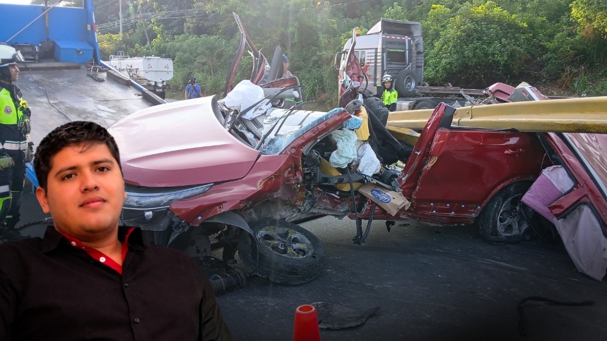 José Geovanny León Zambrano, de 27 años, viajaba en este vehículo Kia, que terminó impactándose contra la baranda.