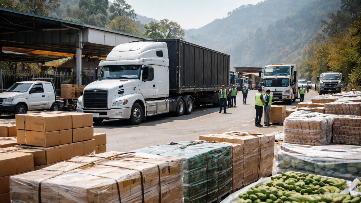Recreación con IA de movimiento comercial en zona fronteriza entre Ecuador y Colombia.