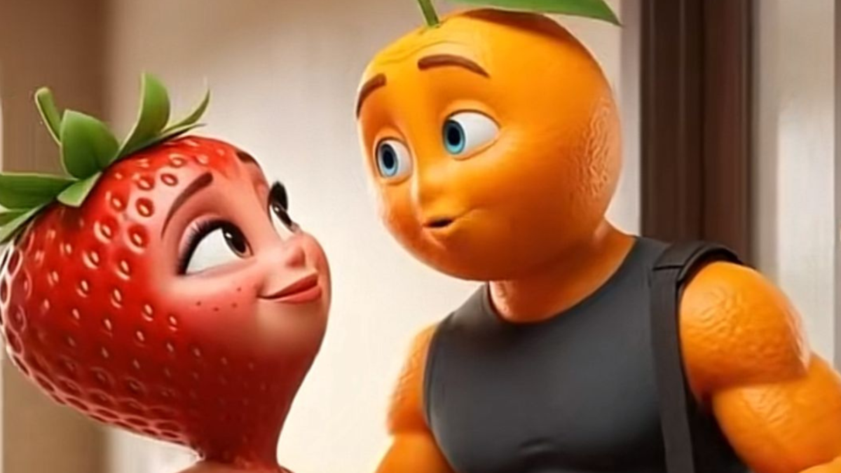 Captura de una Fruti Novelas que narra la infidelidad de la naranja a la fresa.