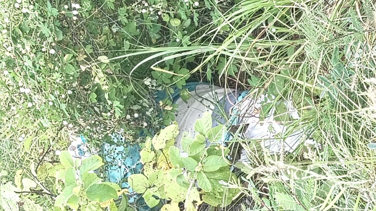 El saco de yute con el cadáver de un hombre en el interior estaba entre la maleza.