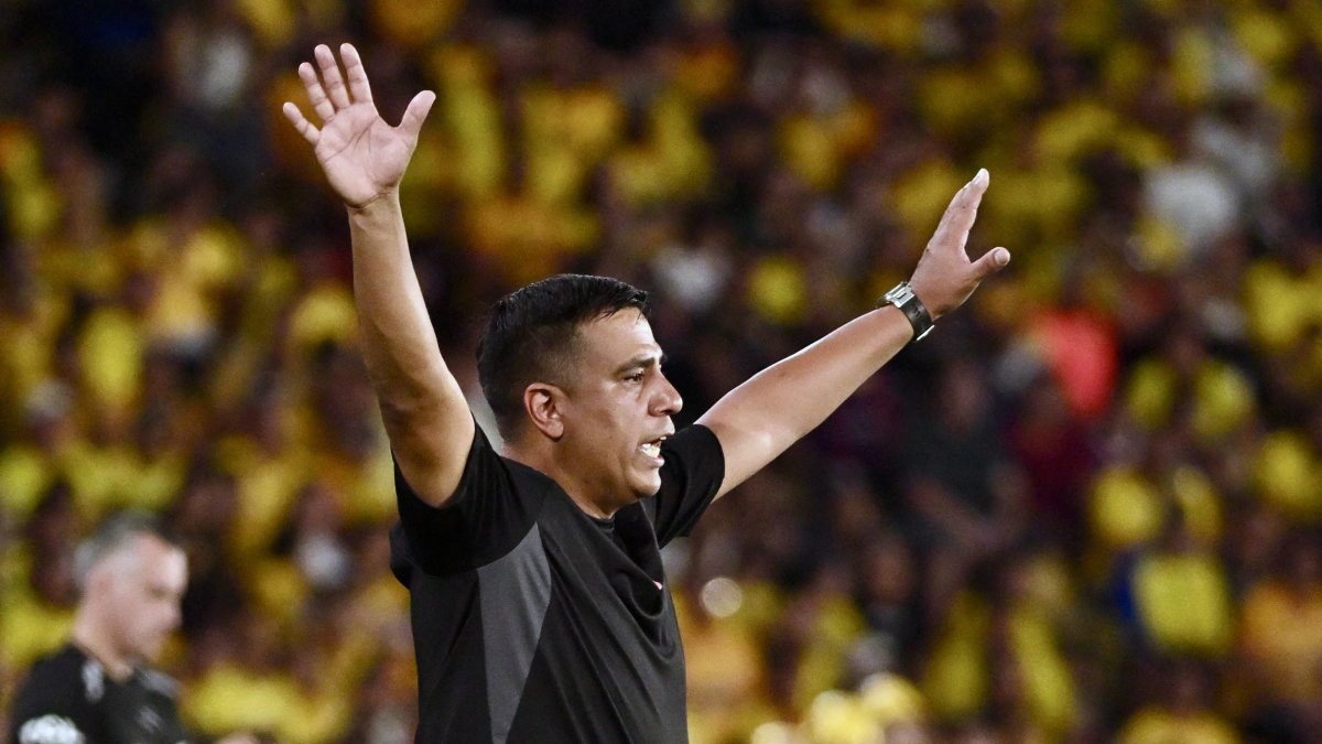 El técnico César Farías gesticula en el partido entre Barcelona y Cruzeiro.