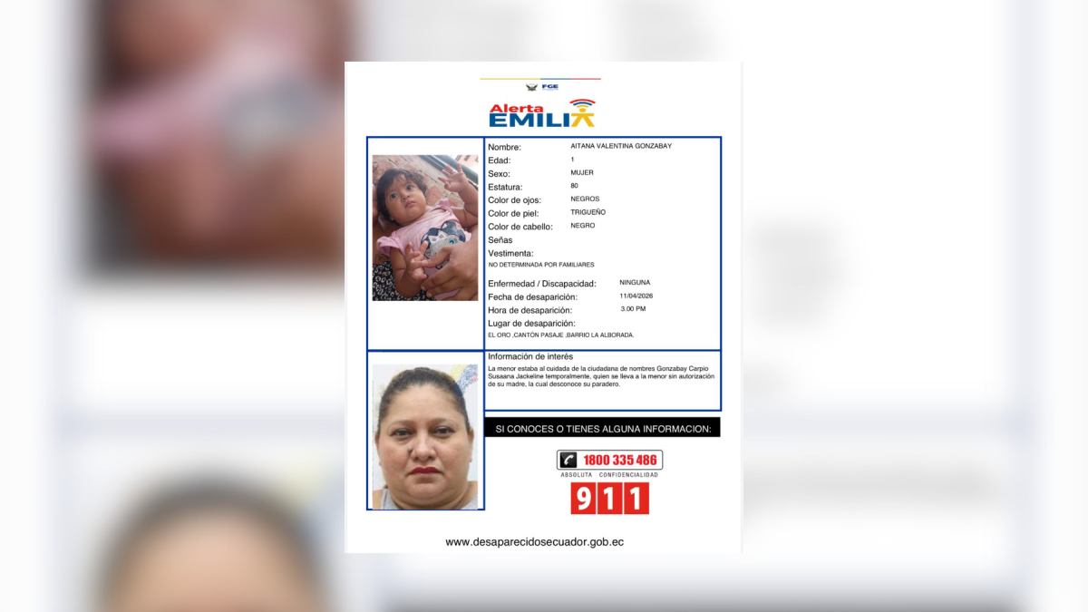 Alerta Emilia por una menor en Pasaje: el afiche de búsqueda.