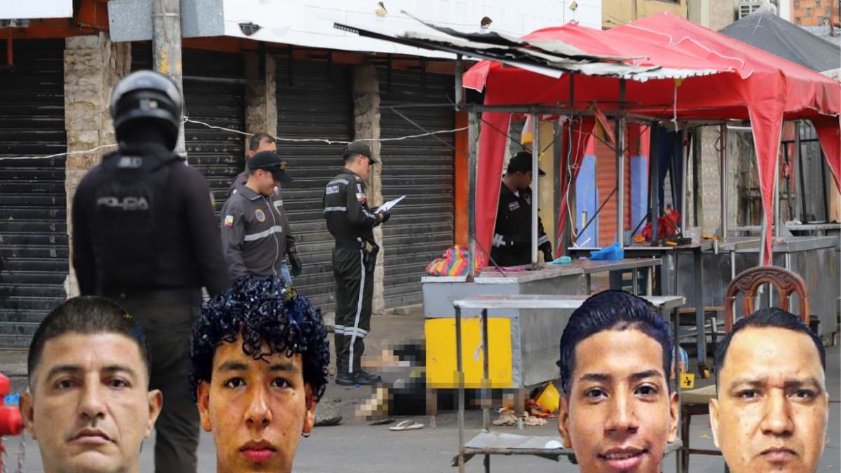 Los cuerpos de tres de las cinco víctimas quedaron en el lugar, junto a los puestos de carne. La Policía acordonó el área.