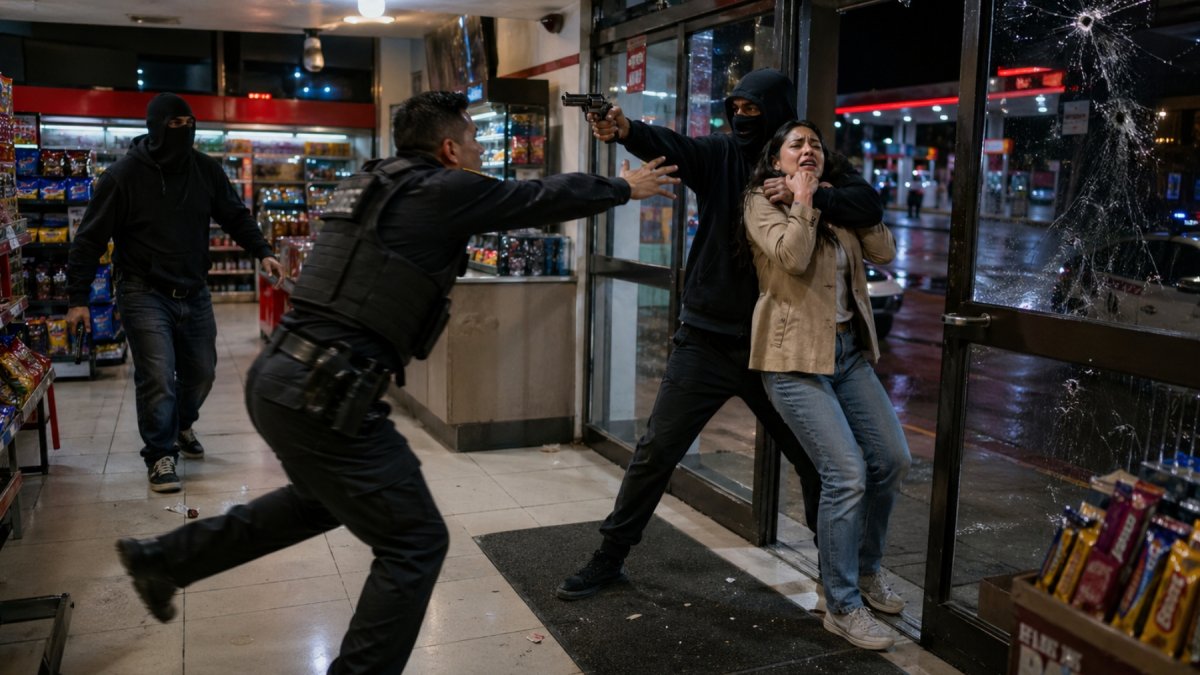 El sujeto trató de tomar como rehén a una mujer, dentro de la gasolinera.