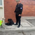 Uno de los canes antinarcóticos olfatea el producto ilegal que estaba listo para salir del país.