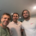 Juan Pablo ‘el Pollo’ Pagano (i), Pablo Campana, papá del jugador y Leonado, estrella del Inter Miami