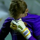 Javier Burrai no pudo contener la emoción, tras la victoria de Barcelona ante Liga de Portoviejo.