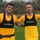 Mario Pineida y Damián Díaz en la pretemporada de Barcelona.