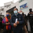 Yaku Peres llega al Tribunal Contencioso Electoral a presentar el ultimo recurso para el conteo de votos de las elecciones del 7 de febrero para elegir a presidentes.