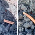 Turistas asaron salchichas en un volcán en erupción.