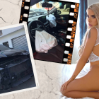 El vehículo de la modelo quedó destrozado. Dice que lo más importante es su vida.