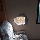 Por este hueco los delincuentes sacaron herramientas, televisores, cacao