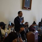 El canciller Holguí durante su intervención esta mañana.