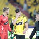 La cara triste de Javier Burrai, Paco Rodrpiguez y Luigi Machiavello lo dice todo en Barcelona.